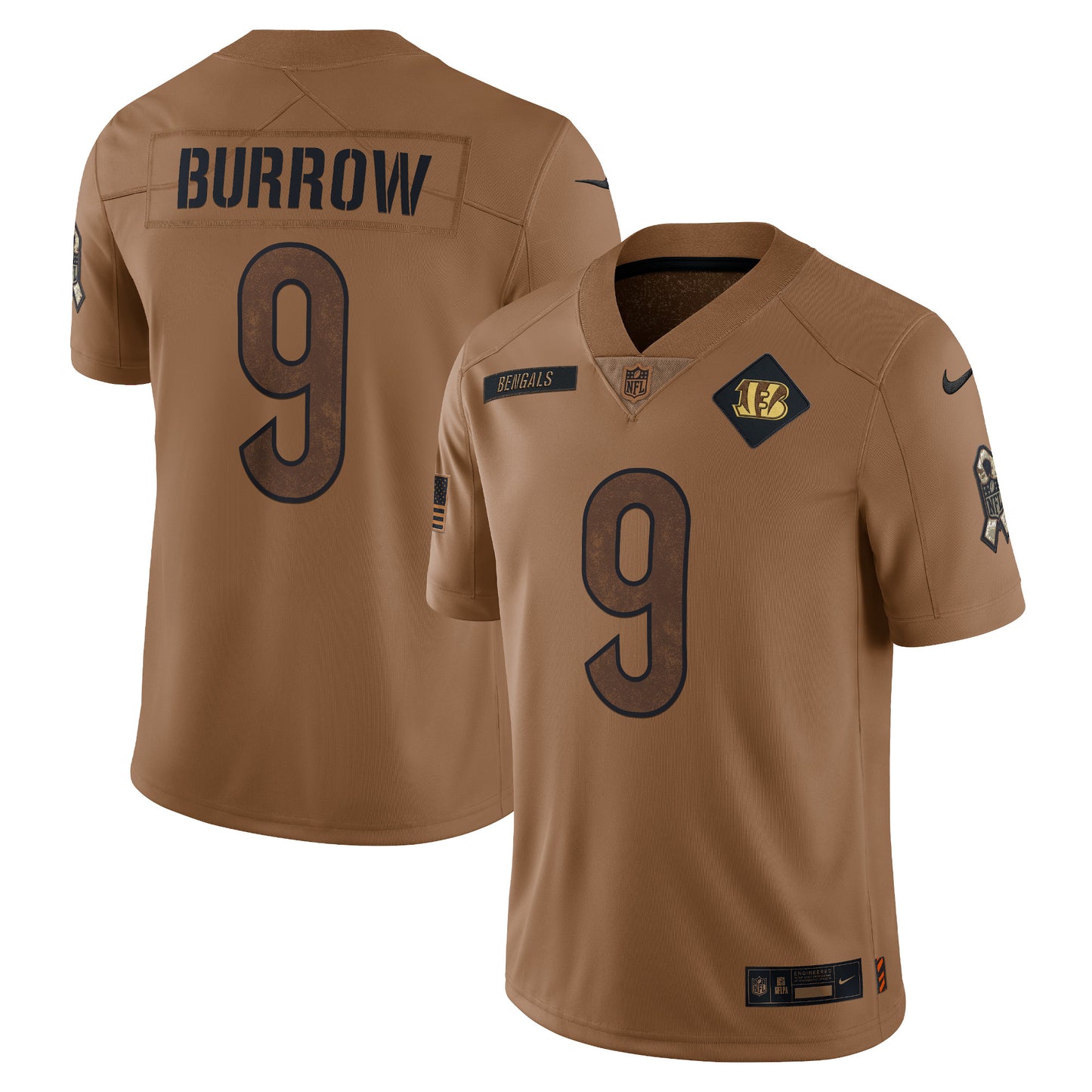 Joe Burrow Cincinnati Bengals Nike 2023 Salute To Service Limited Jersey - Brown
